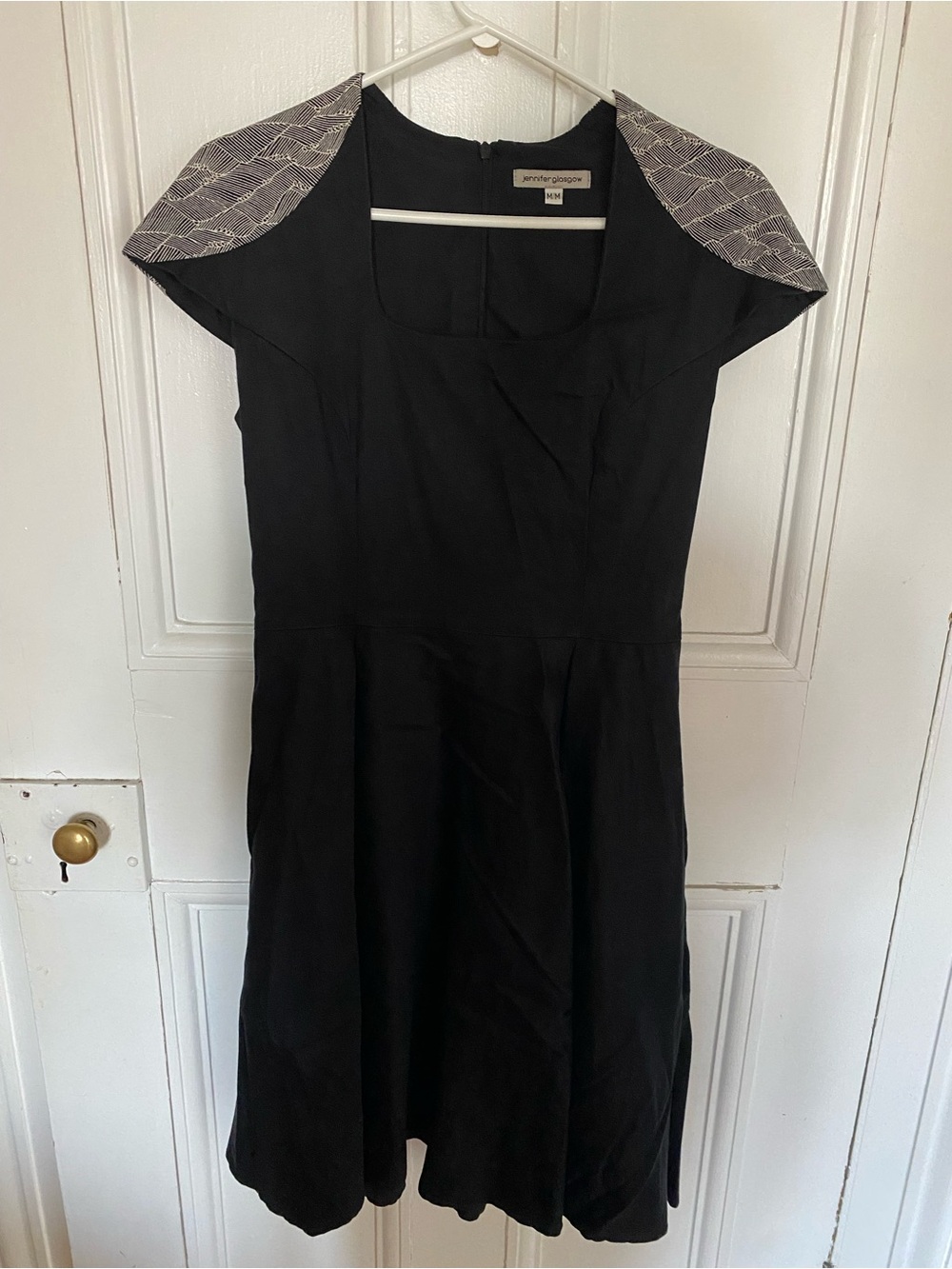 Jennifer Glasgow Black Dress with Patterned Shoulder Accents